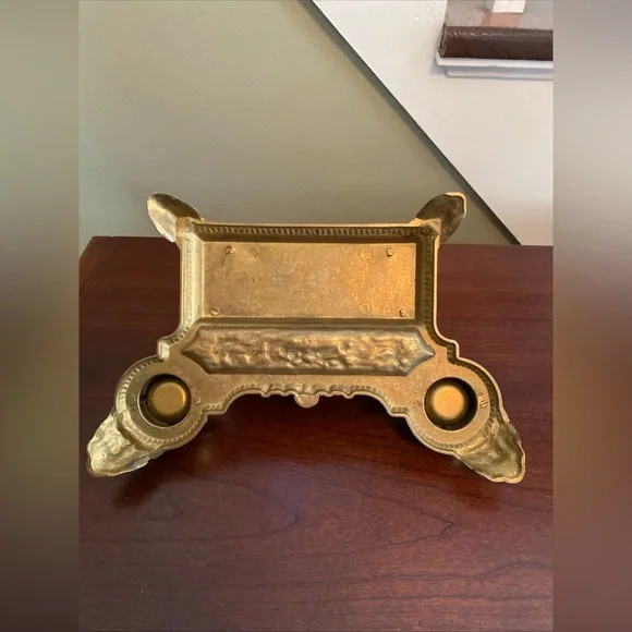 Vintage Solid Brass Cherub Letter Holder Inkwell Grand Decorative Desk Accessory - Picture 10 of 12